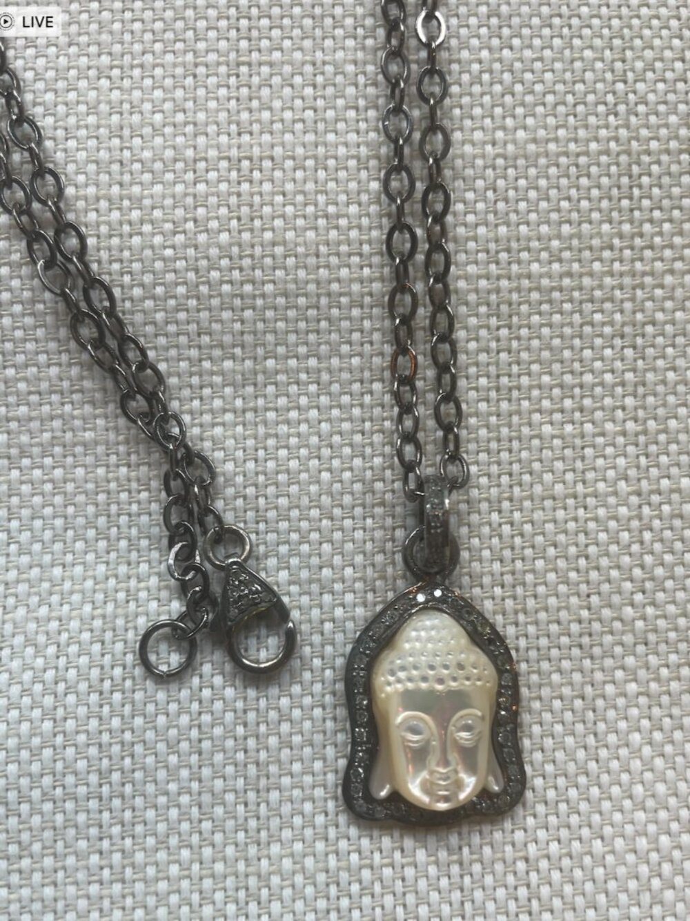 Alejandra Boquete Designs pearl buddha head with pave diamonds